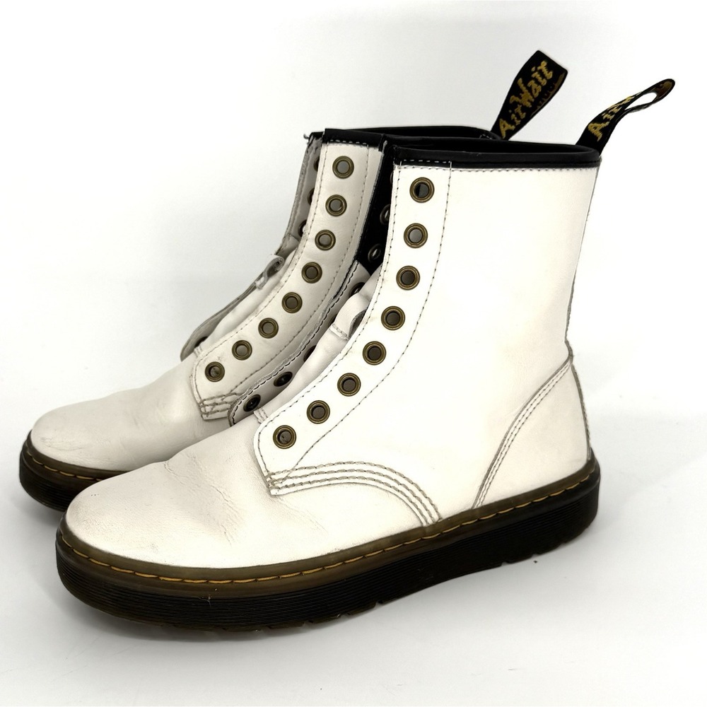 Dr. Martens Zavala Womens Size 5 US White Classic Side Zip Lace Up Combat Boots